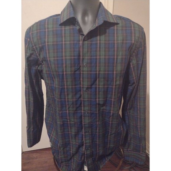 Todd Snyder Blue and Green Plaid Casual Button Down Shirt - Picture 1 of 11